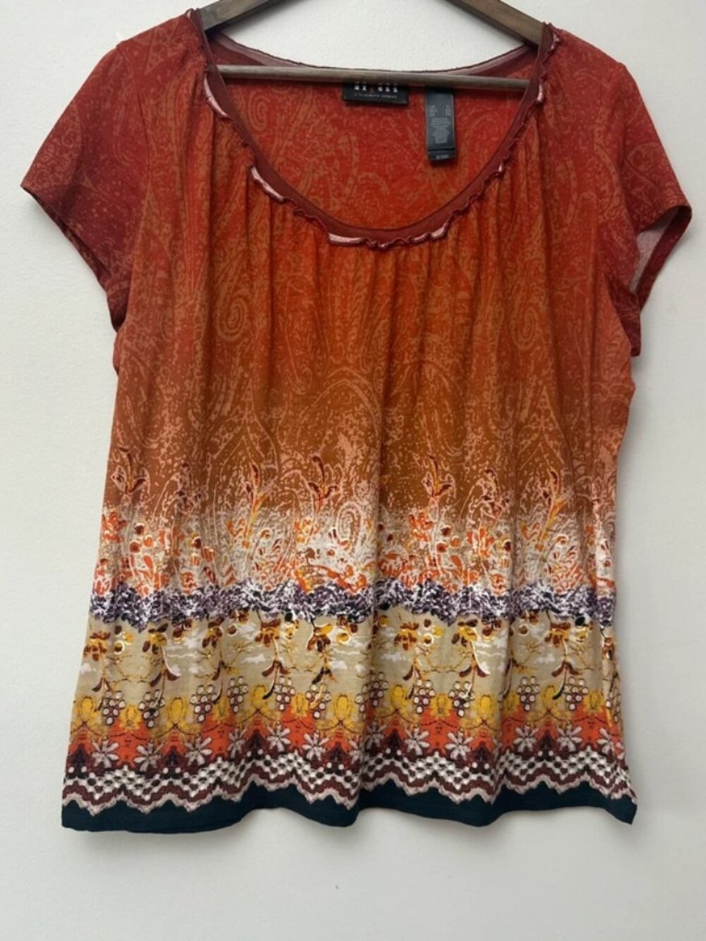 Axcess Orange Patterned Top Size XL